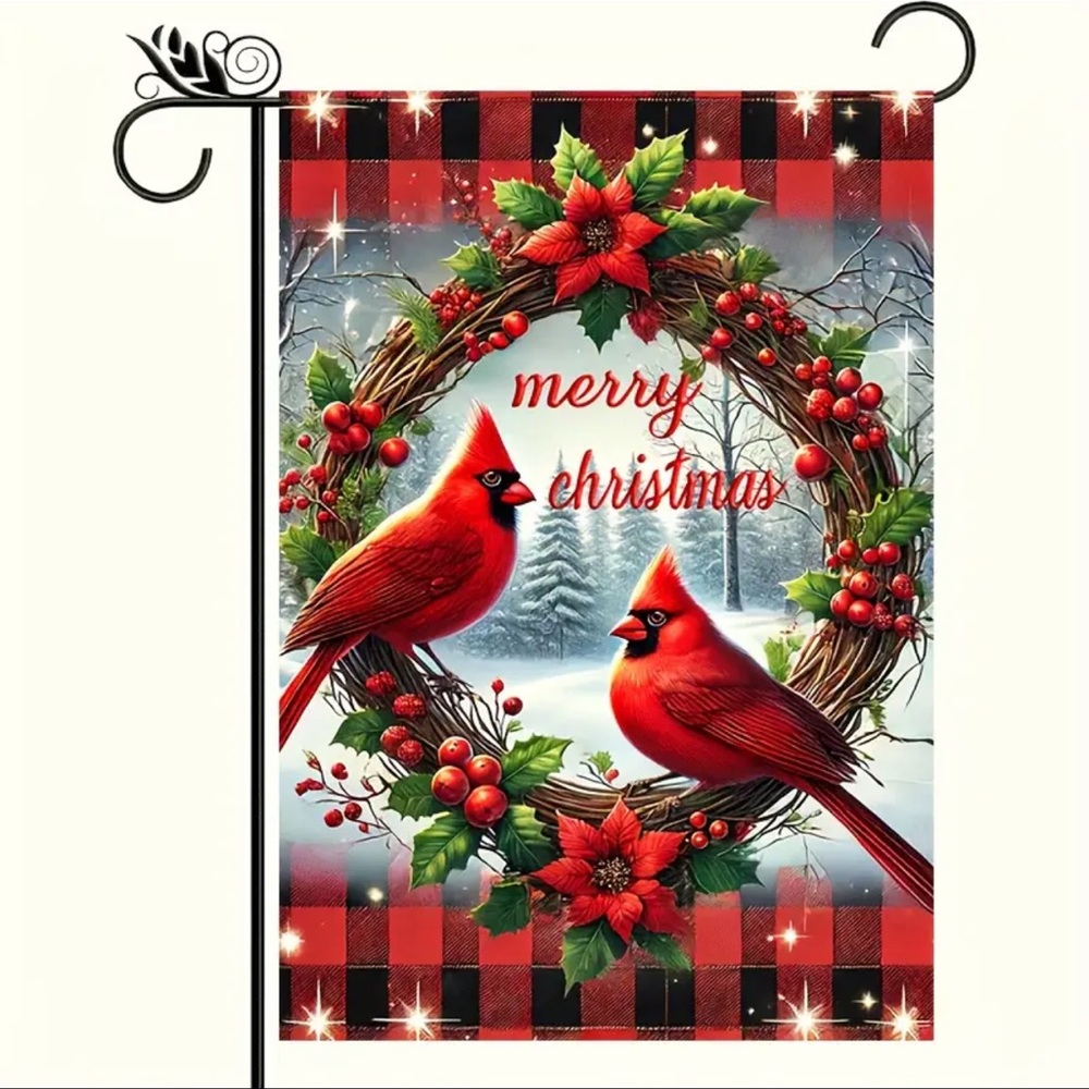 Garden Flag, Christmas Cardinal Garden Flag, NEW, Classic Wreath with/Cardinal